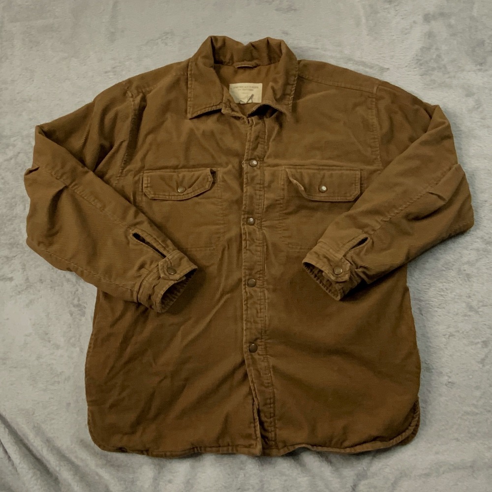 American‎ Eagle Mens Brown Corduroy Shirt Jacket Lining L RN 54485